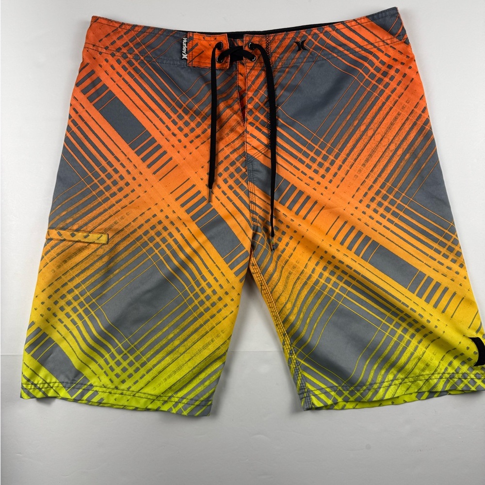 Hurley Orange Yellow Gradient Plaid Board Shorts